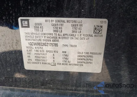 2016 Chevrolet Silverado 1500 1Lt from USA, damaged, VIN 1GCVKREC6GZ175785